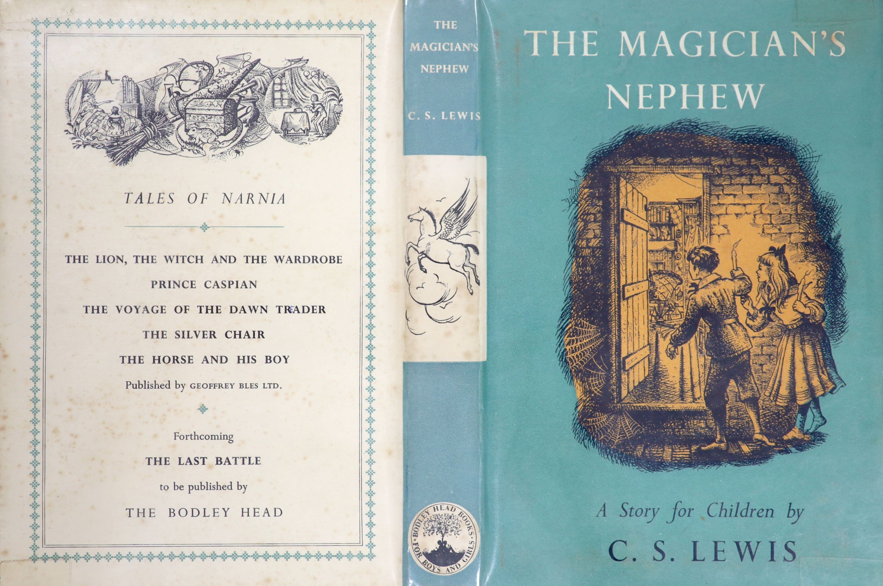 Lewis, Clive Staples - The Magician’s Nephew, 1st edition, 8vo, illustrated by Pauline Baynes, original cloth, in unclipped d/j, The Bodley Head, London, 1955
